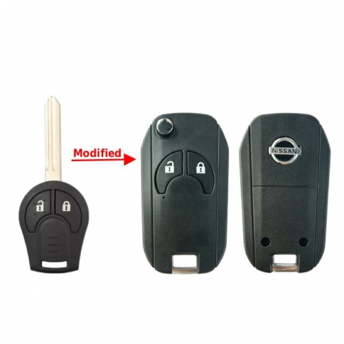 2 Buttons Flip Modified Remote Car Key Shell For T-Nissan with logo