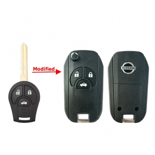 3 Buttons Flip Modified Remote Car Key Shell For T-Nissan with logo