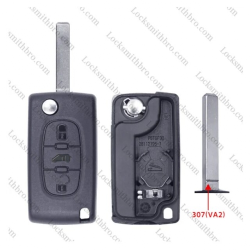3 Button 407(HU83) Blade Peugeo Flip Remote Key Shell With Battery Place