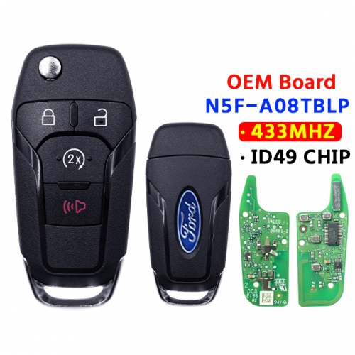 OEM Board 4-Button Flip Key 433Mhz ID49 Chip N5F-A08TBLP For Ford F-150 F-250 2023 2024
