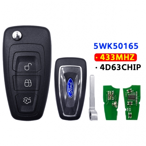 5WK50165 Car Remote Flip Key 3 Button 433Mhz FSK 4D63 Chip For Ford Mondeo Focus C-Max 2011 2012 2013 2014