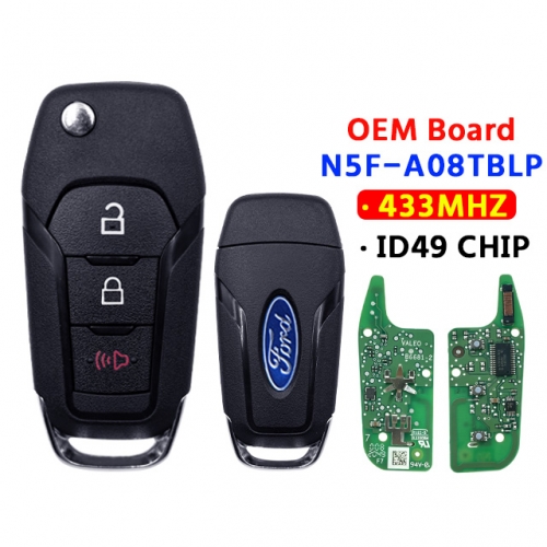 OEM Board 3-Button Flip Key 433Mhz ID49 Chip N5F-A08TBLP For 2015-2022 Ford Ford F-150 F-250 2023 2024
