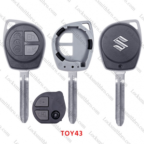LockSmithbro With Button Part TOY43 blade with Logo 2 Button Suzuk Remote Key Shell with CEO words