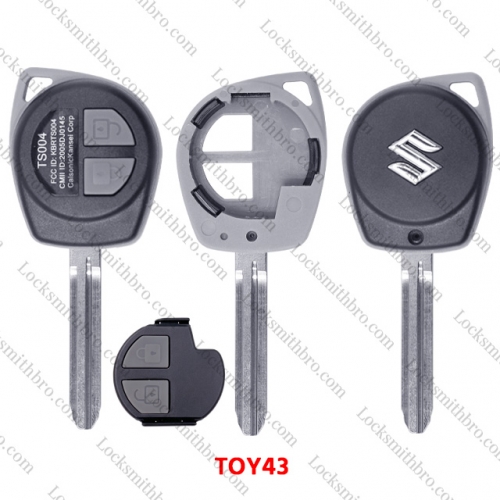 LockSmithbro With Button Part TOY43 blade With Logo 2 Button Suzuk Remote Key Shell Case