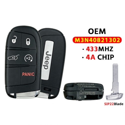 OEM 5 Buttons Smart Remote Key Fob 433MHZ 4A Chip M3N40821302 For Jeep Compass With SIP22 Blade