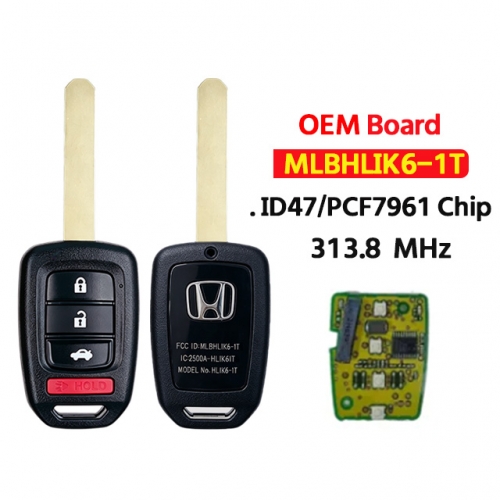 OEM Board 3+1Buttons Remote key  MLBHLIK6-1T 313.8Mhz PCF7961 ID47 Chip For Honda Accord Sport Accord LX Civic 2013 2014 2015