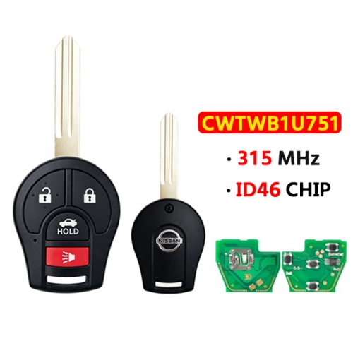 3+1Buttons Smart Remote Car Key FCC:CWTWB1U751 315Mhz ID46 Chip for Nissa.n Qashqai Sunny Sylphy Tiida X-Trail