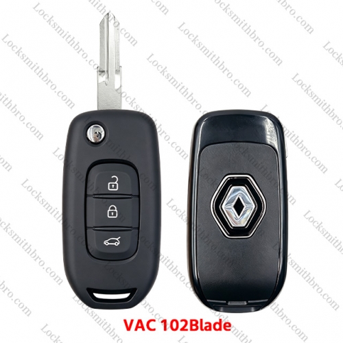 3 Button T-Renault Flip key shell with logo(VAC 102Blade)
