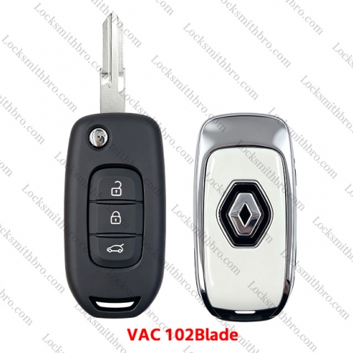 3 Button T-Renault Flip key shell with logo（VAC 102Blade)