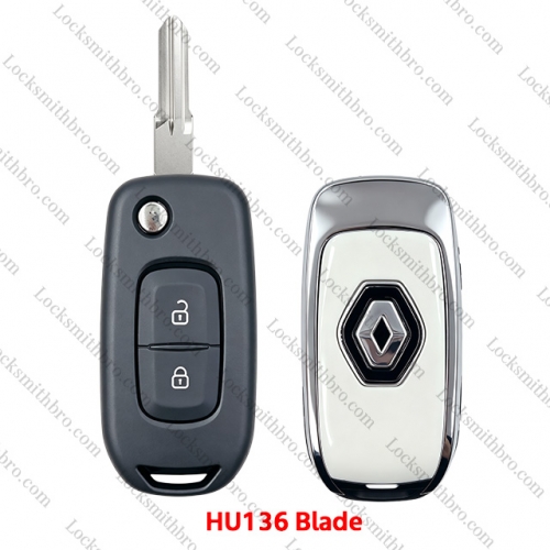 2 Button T-Renault Flip key shell with logo(HU136 Blade)