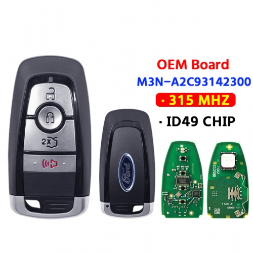 OEM Board 3+1Button smart Car Key M3N-A2C93142300 ID49 Chip 315MHz with logo for 2017-2022 Ford Edge Fusion Mustang