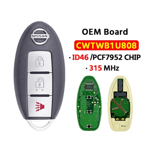 OEM Board 3 Buttons Smart Car Remote Key 315MHz ID46 PCF7952 CWTWB1U808 For T-Nissan Cube Juke Quest Leaf Versa Note 2011-2019