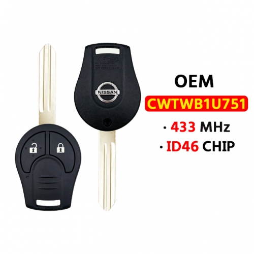 OEM 2Button Remote Key FCC:CWTWB1U751 433Mhz ID46 Chip for T-Nissan Patrol, Micra, Juke 2010+