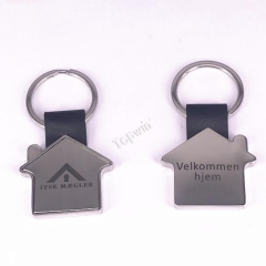 Engraved Metal and Leather House Keychain