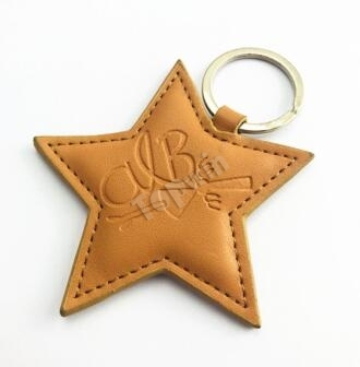 Embossed Logo Star Shape Leather Keyring