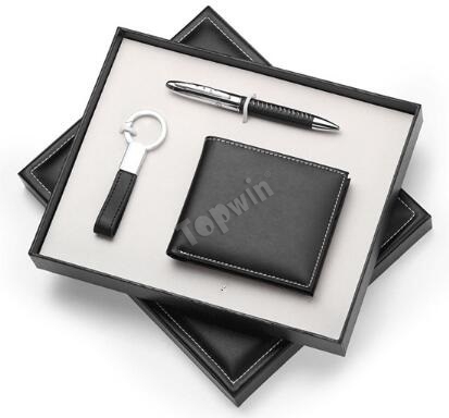 High End Black Leather Keyring Pen Sets