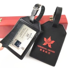 Custom Logo Printed Black Genuine Leather Travel Tags for Airlines