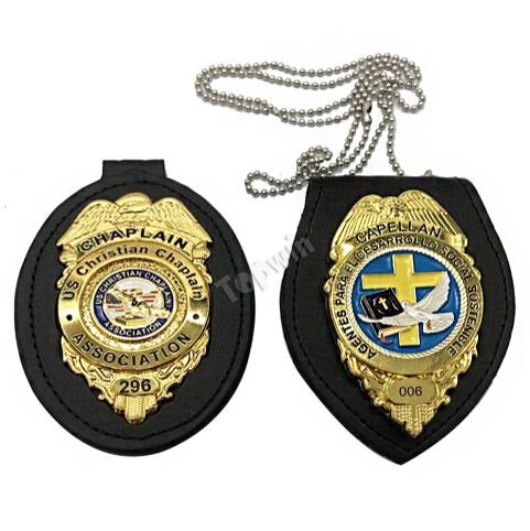 Shield Shape Belt Clip Neck Chain Police Badge Holder