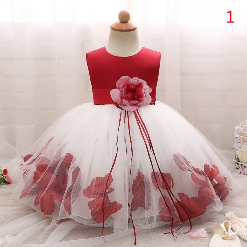 1St Birthday Dress For Baby Girls Long Sleeve Party Dress NewBorn Christmas Red Clothing 1 2 Years Old Toddler Christening Gowns