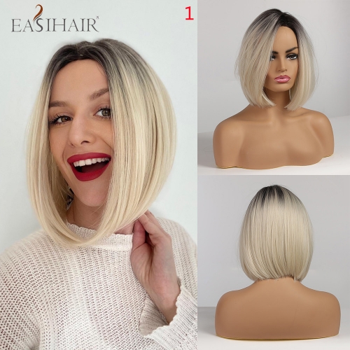 EASIHAIR Ombre Ash Blonde Short BOB Wigs for Women Heat Resistant Synthetic Hair Wigs for Women Straight Bob Wigs Cosplay Lolita
