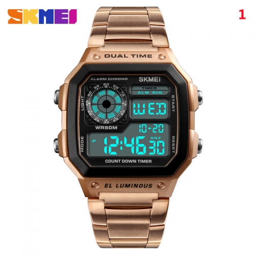 SKMEI Top Luxury Fashion Sport Watch Men Clock 5Bar Waterproof Watches Stainless Steel Strap Digital Watch Reloj Hombre 2021 New