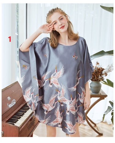 Cross-border pajamas silk pajamas ladies summer crane ice silk sexy suspender nightdress home clothing wholesale DQ1011