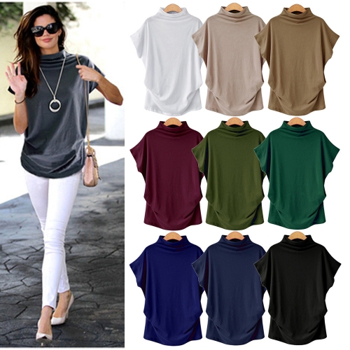 Large size European and American women's turtleneck top turtleneck T sleeve short sleeve T shirt