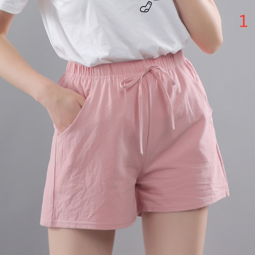 Washed-cotton plain color shorts for women trim rope stretch waist casual trousers for women new summer wide leg versatile three-point trousers