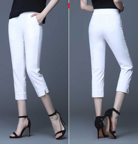 Summer thin seven minute trousers for women with foot mouth fork Korean version stretch large size horn loose and slim straight tube casual trousers
