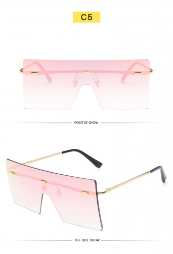 European and American fashion big frame conjoined body sunglasses for women square rimless ocean piece sunglasses for men personality street shot fore