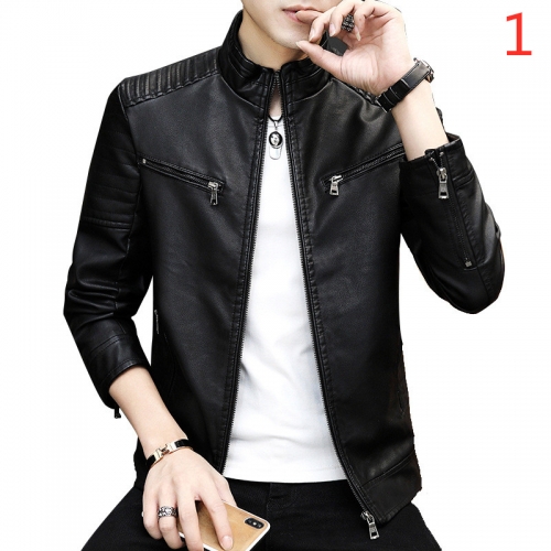 Men's spring and autumn motorcycle PU leather jacket male autumn large size youth Korean edition standing collar leather coat trend