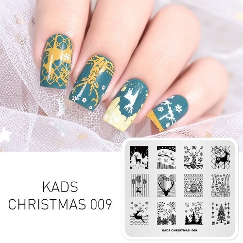 CHRISTMAS 009 Nail Stamping Plate Christmas Tree & Reindeer