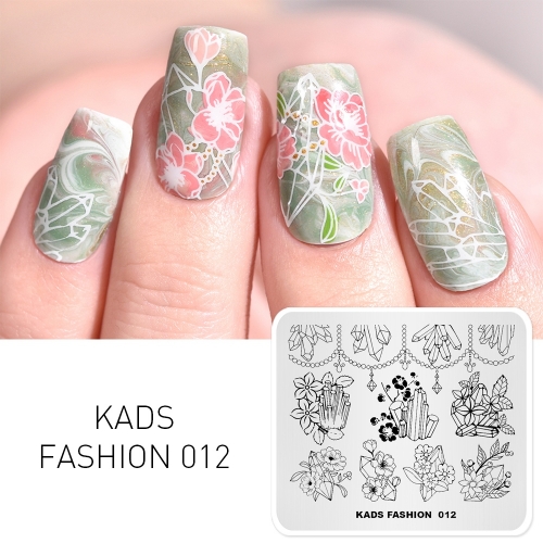 FASHION 012 Nail Stamping Plate Flower & Crystal