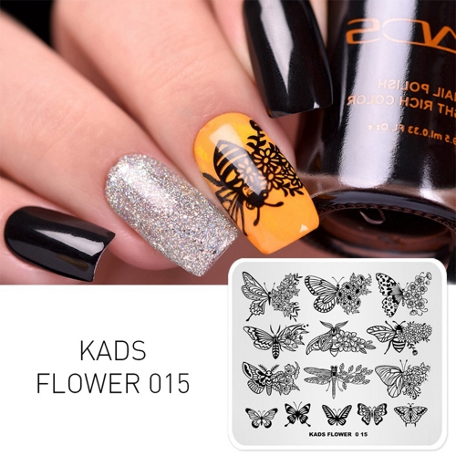 FLOWER 015 Nail Stamping Plate Butterfly & Dragonfly