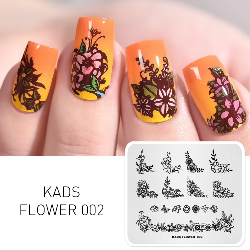 FLOWER 002 Nail Stamping Plate Butterfly & Flower