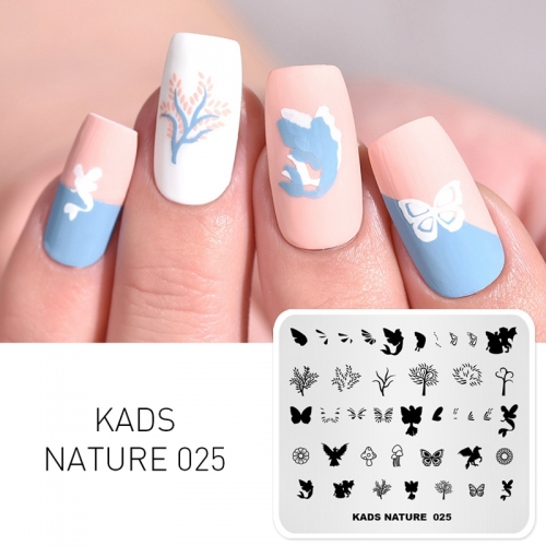 NATURE 025 Nail Stamping Plate Nature Wings & Mushroom & Tree & Plant