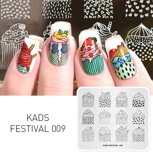 FESTIVAL 009 Nail Stamping Plate Festival Cream Cake