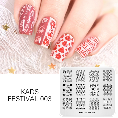 FESTIVAL 003 Nail Stamping Plate Festival Valentine's Day & Kiss & Gift & Wine