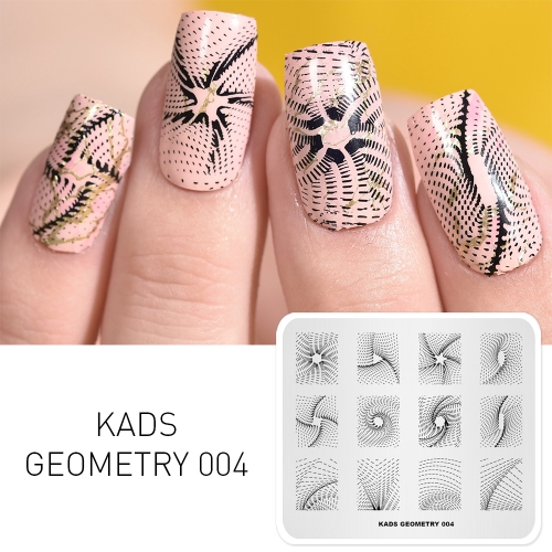 GEOMETRY 004 Nail Stamping Plate Geometry Dotted line & Swirl