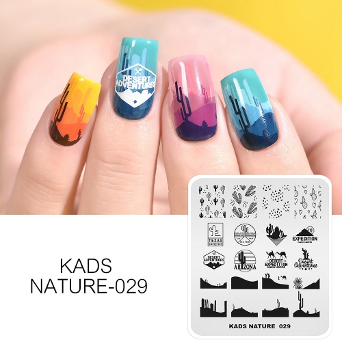 NATURE 029 Nail Stamping Plate Nature Desert & Cactus & Camel