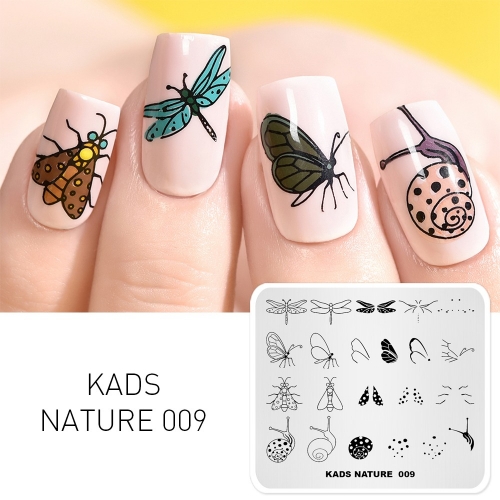 NATURE 009 Nail Stamping Plate Nature Butterfly & Snail & Dragonfly