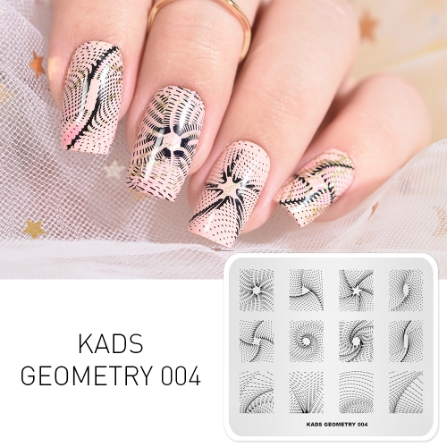 GEOMETRY 004 Nail Stamping Plate Geometry Dotted line & Swirl