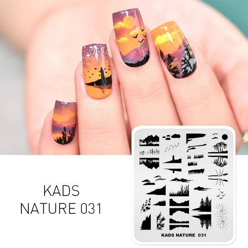 NATURE 031 Nail Stamping Plate Nature Tree & Wild Goose & Mountain