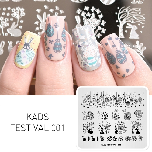 FESTIVAL 001 Nail Stamping Plate Festival Easter & Egg & Rabbit