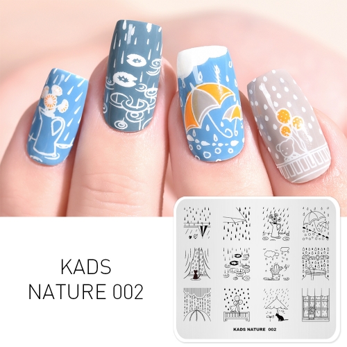 NATURE 002 Nail Stamping Plate Nature Rain & Umbrella