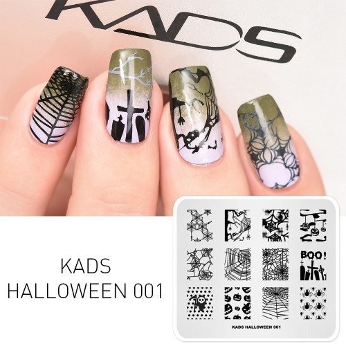 HALLOWEEN 001 Nail Stamping Plate Halloween Spider & Spider Web