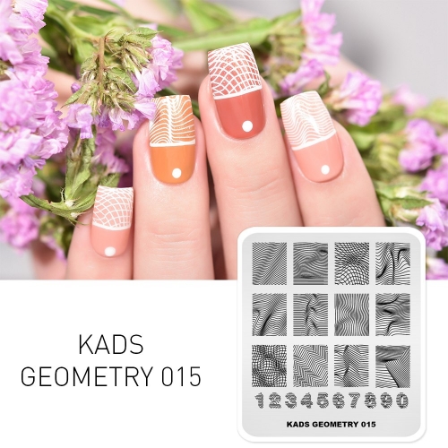 GEOMETRY 015 Nail Stamping Plate Geometry Number & 3D Wave Line & Lattice