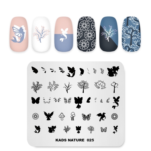 NATURE 025 Nail Stamping Plate Nature Wings & Mushroom & Tree & Plant