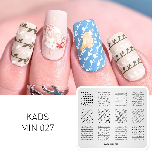 MIN 027 Nail Stamping Plate Stripe & Flower Vine