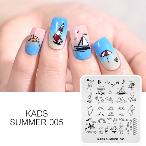 SUMMER 005 Nail Stamping Plate Summer & Beach & Bikini & Boat & Juice